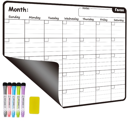 Negro blanco del borrado del calendario mensual seco magnético del refrigerador para el refrigerador