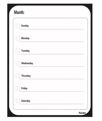 Tablero magnético negro blanco del calendario del borrado seco para el planificador mensual del refrigerador