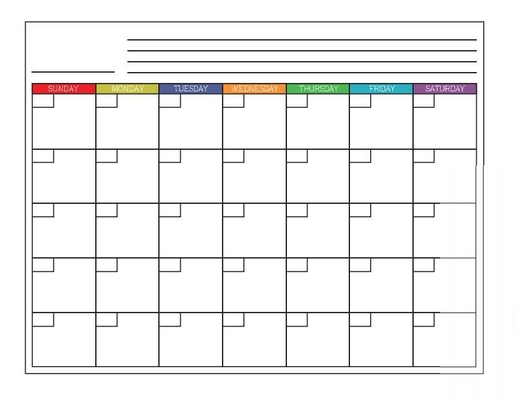 Planificador magnético mensual del calendario del refrigerador del borrado seco del OEM horizontal