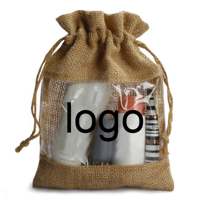 Bolso de la Navidad del lazo de Logo Customized Burlap Favor Bags con la ventana clara